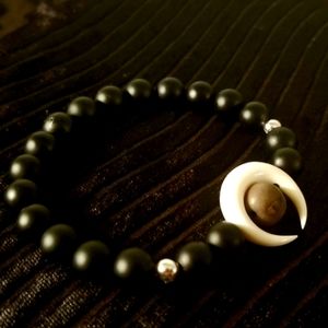 Hand carved Crescent Moon Black Onyx Beads.